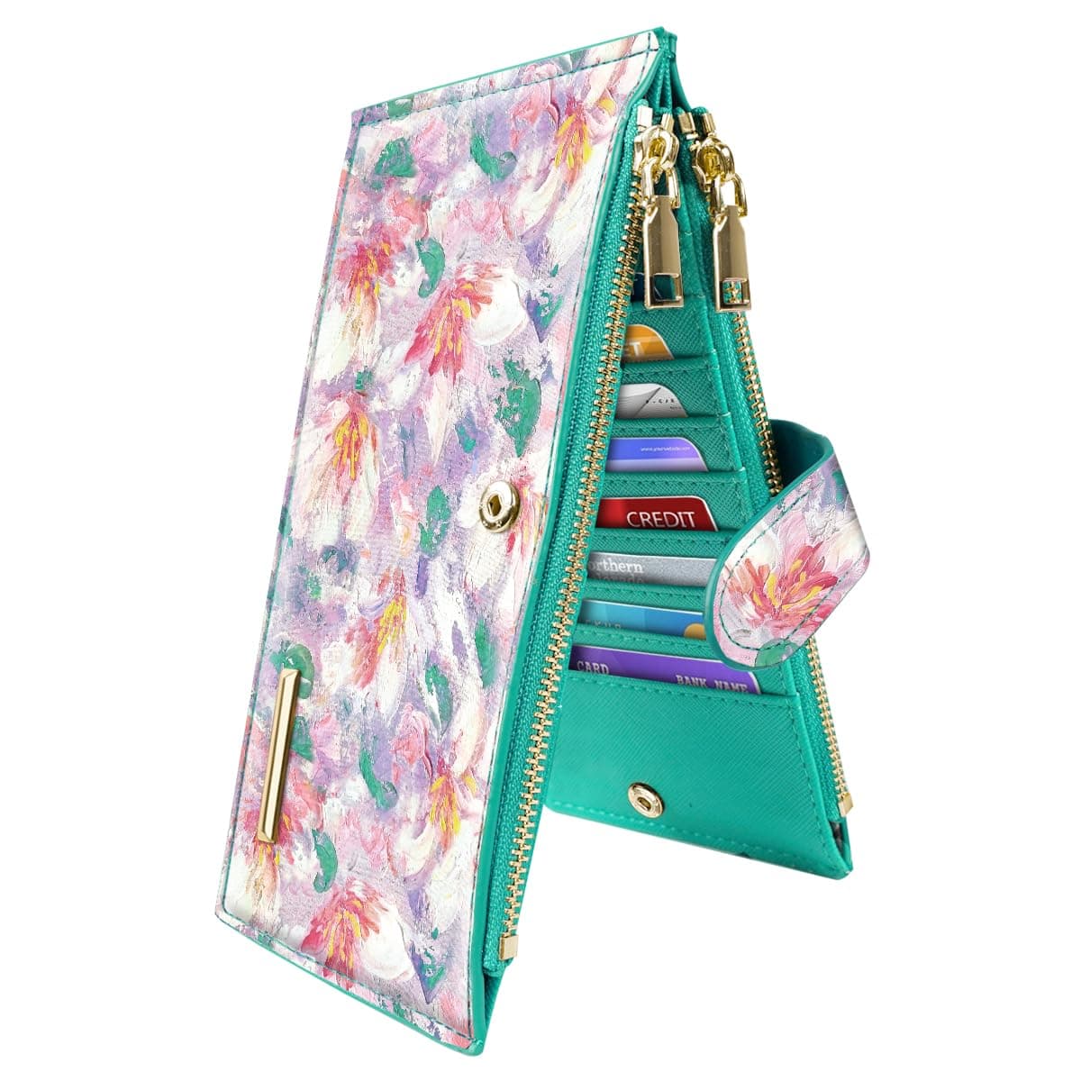 Womens RFID Blocking Large Capacity Wallet Multi Card Organizer Bifold Wallet for Women with Zipper Pocket