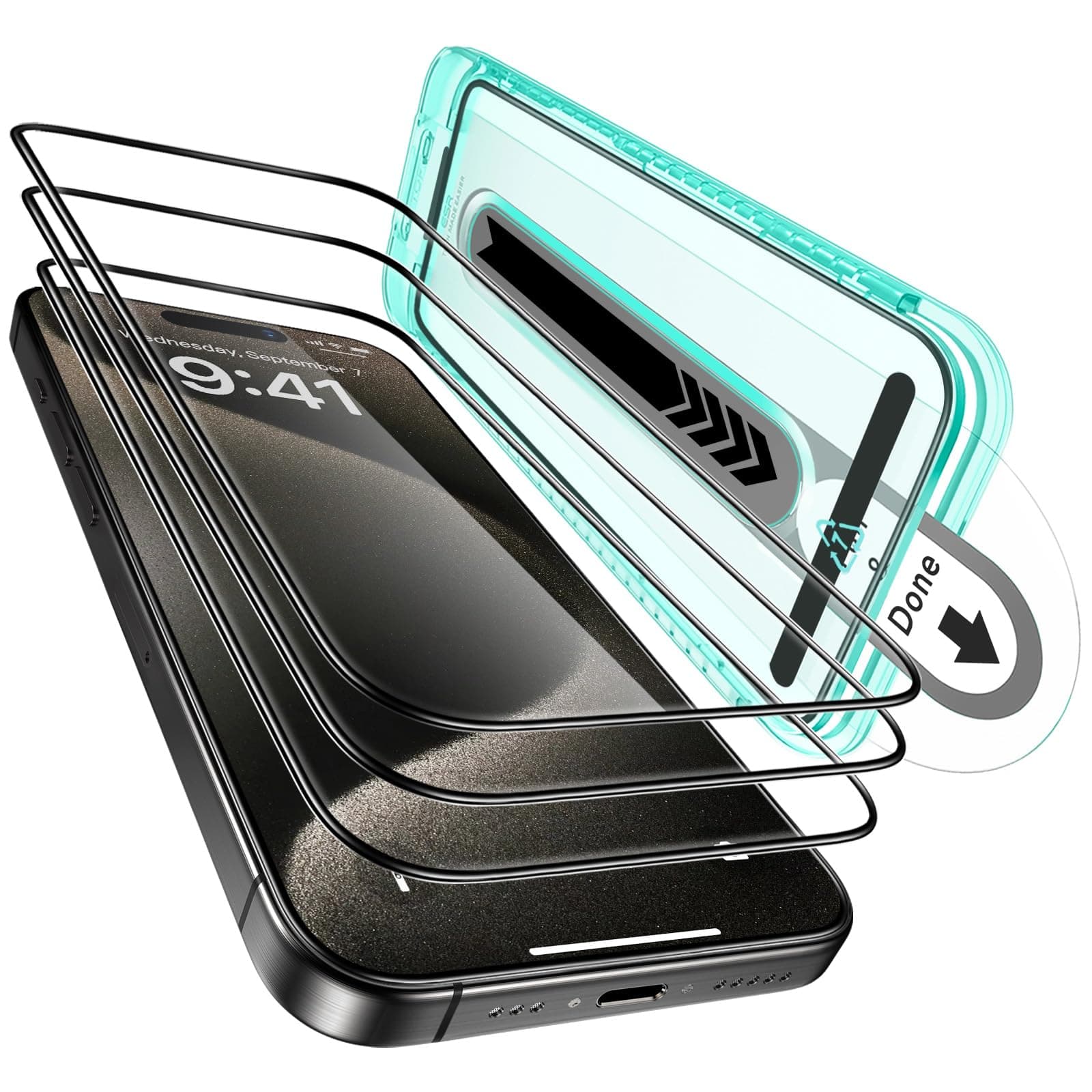 3 Pack for iPhone 15 Pro Max Screen Protector, [9H Hardness] [Military Grade Shatterproof] Full Coverage Tempered Glass Film with Flawless Fit Tray, HD Clear, Scratch Resistant