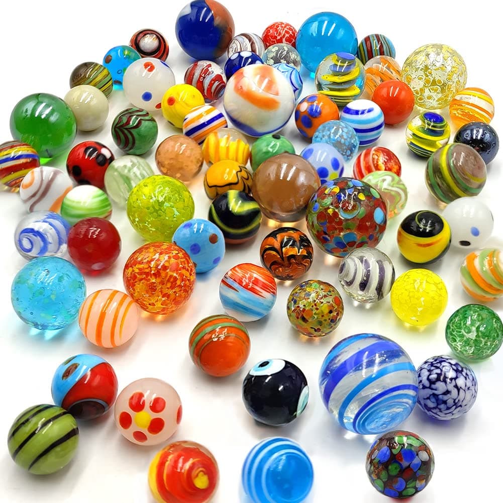 DSHMIXIA 71pcs Assorted Marbles - Big and Small Glass Marbles Bulk Set for Kids