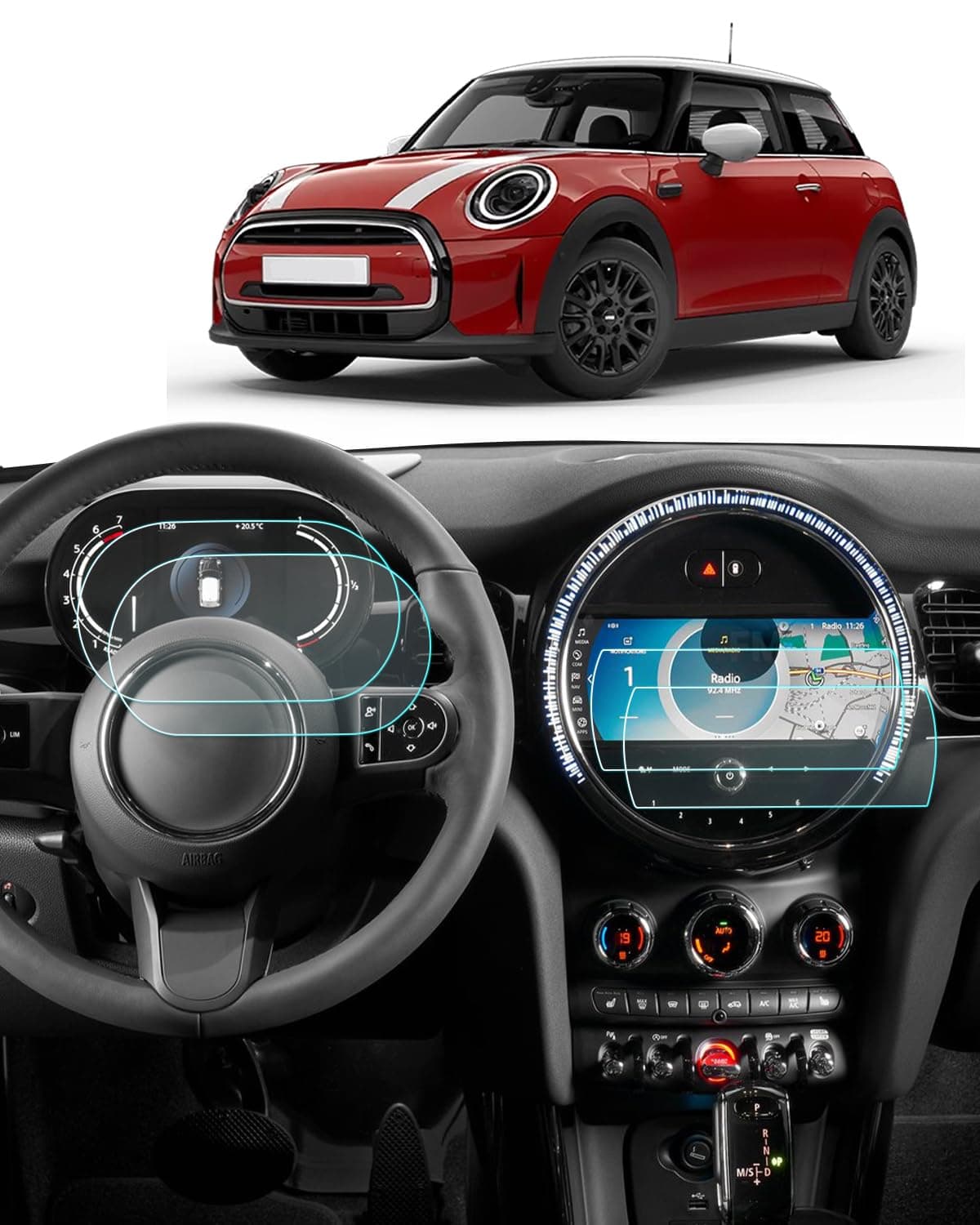 BIXUAN 4 Pack Screen Protector for 2022-2024 Mini Cooper F55 F56 F57/Mini Countryman/Mini Clubman/Electric Hardtop Accessories Navigation+Dashboard 8.8 Inch Touch Screen Nano Film Anti-Fingerprint