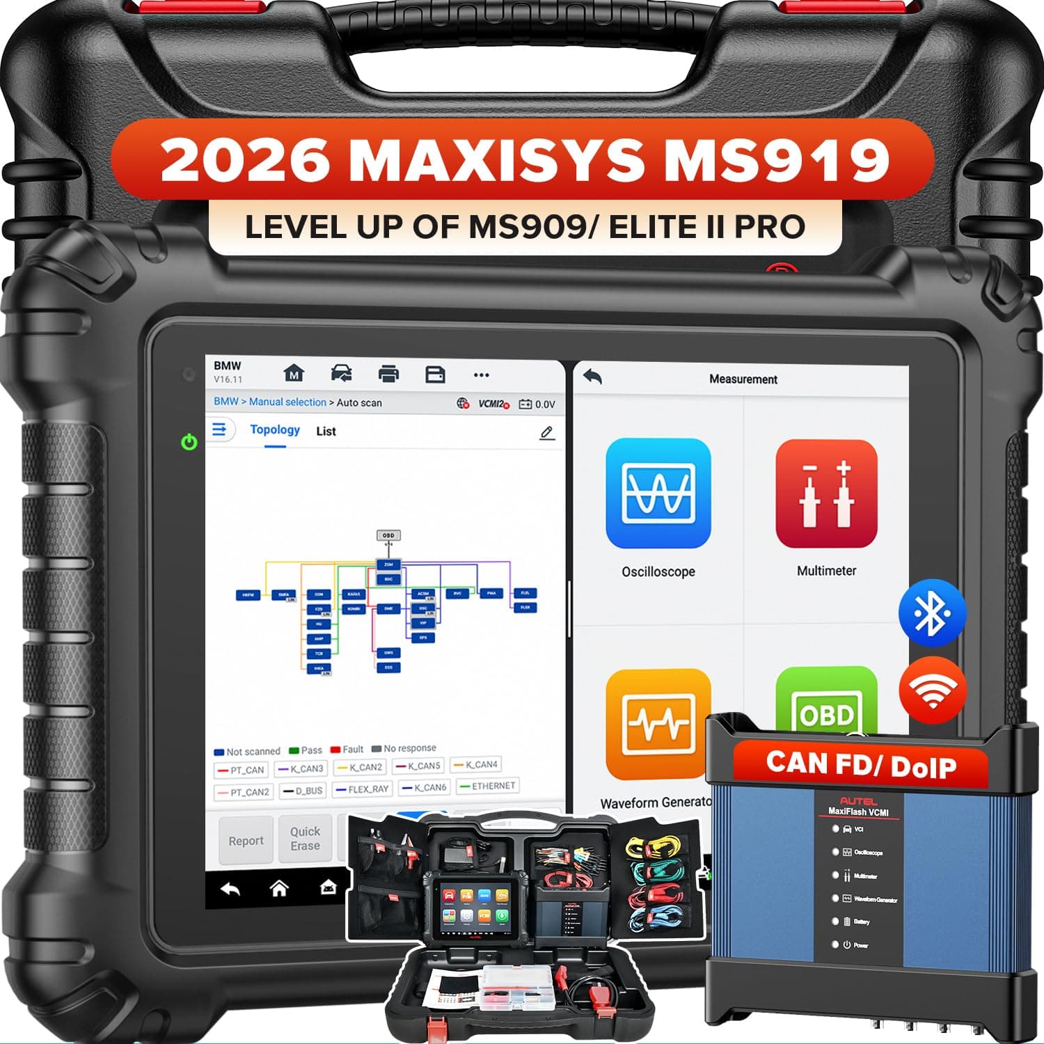 Scanner MaxiSYS MS919, 2026 Top Intelligent Same as MSUltra, $2000 5in1 VCMI, Motor TruSpeed Topology 2.0, OE-Level J2534 Functions, Up of MS909 Elite 2 Pro Ultra Lite, 40+ Services, 3000+ Tests