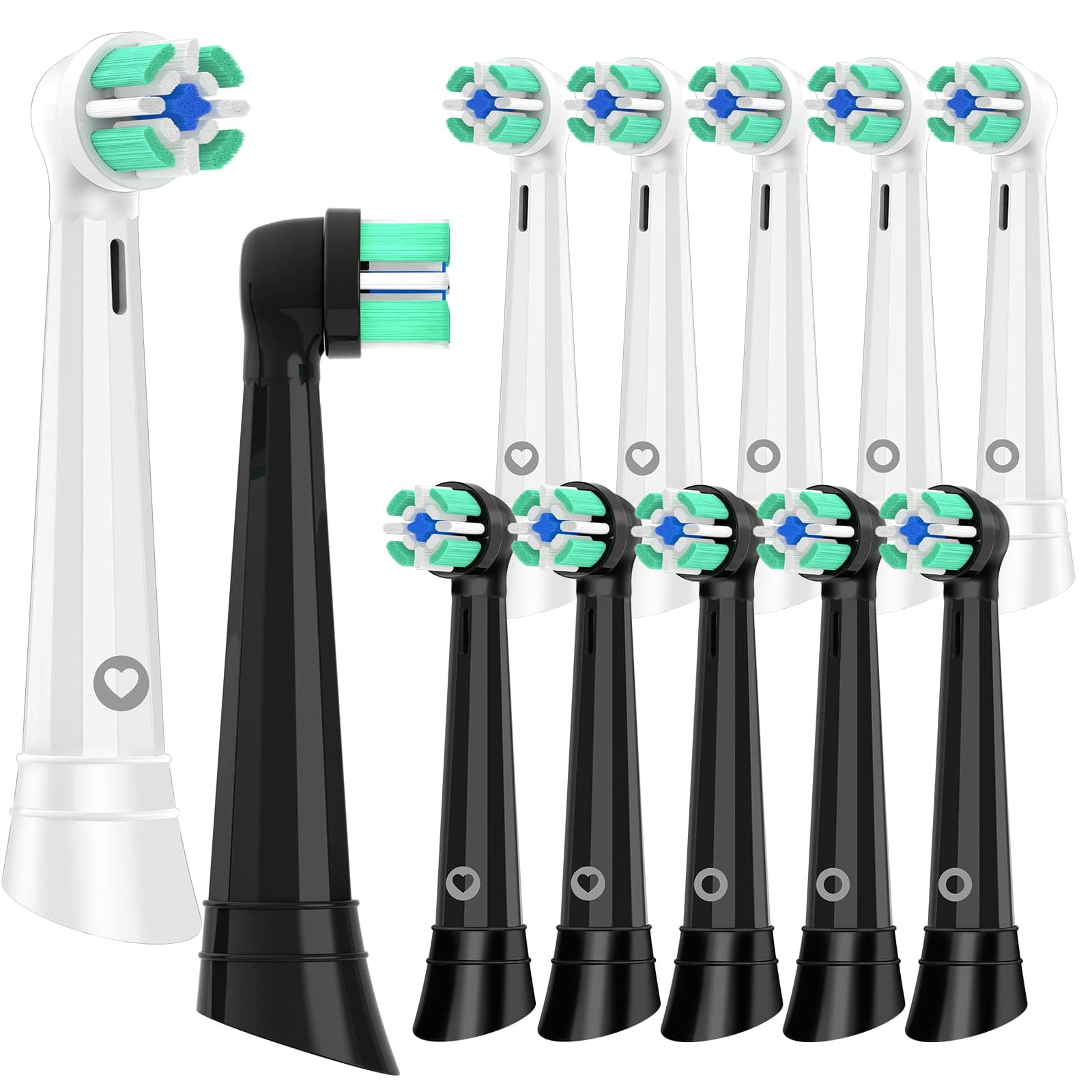 Replacement Brush Heads Compatible with Series 2 3 4 5 6 7 8 9 10 Electric Toothbrush, 12 Pack Toothbrush Heads, White+Black