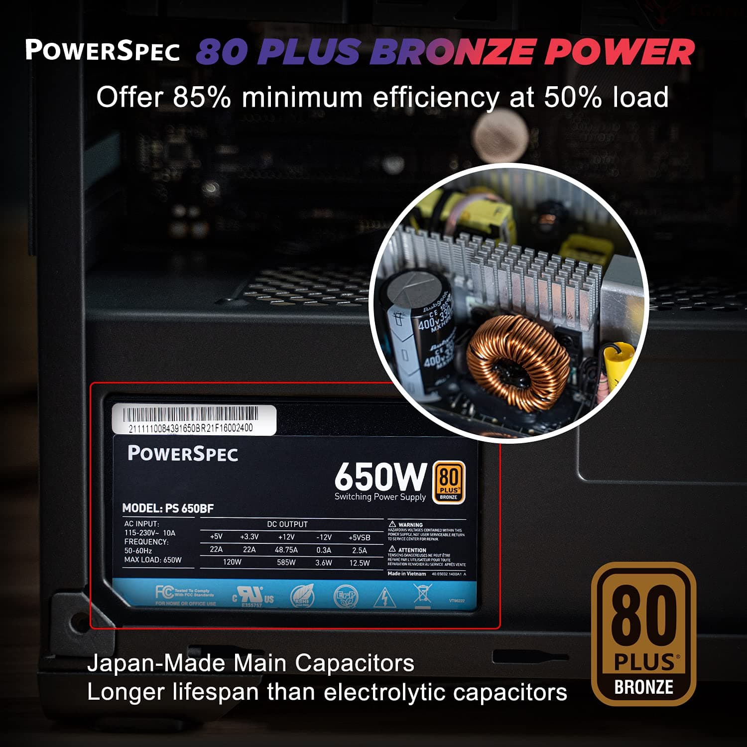 PowerSpec 650watt 80+ Gold Semi-Modular ATX PSU