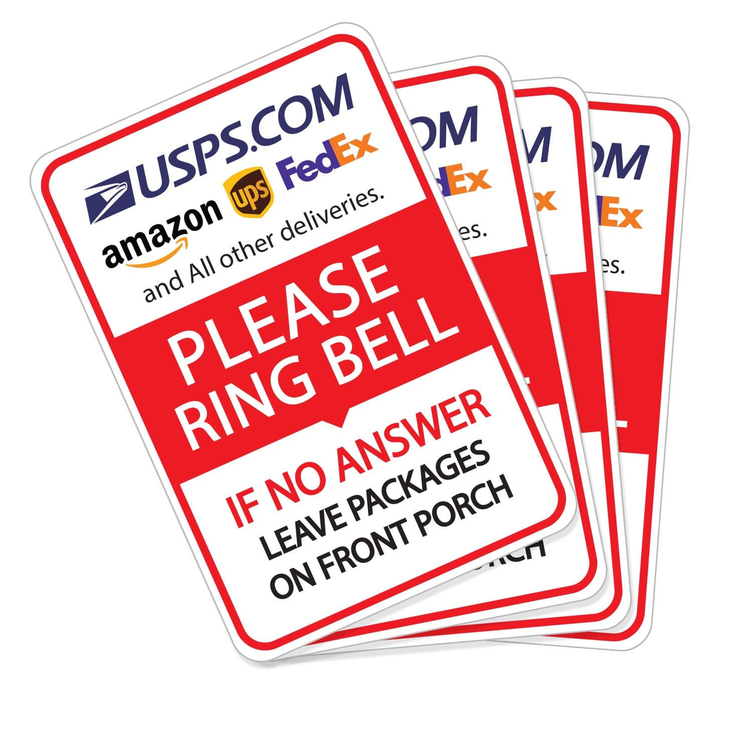 Deliveries Ring Bell If No Answer Leave Packages On Front Porch Stickers, 4.8 X 3.2 Inch Vinyl Decals - Indoor & Outdoor Use, UV Protected & Waterproof - 4 Labels