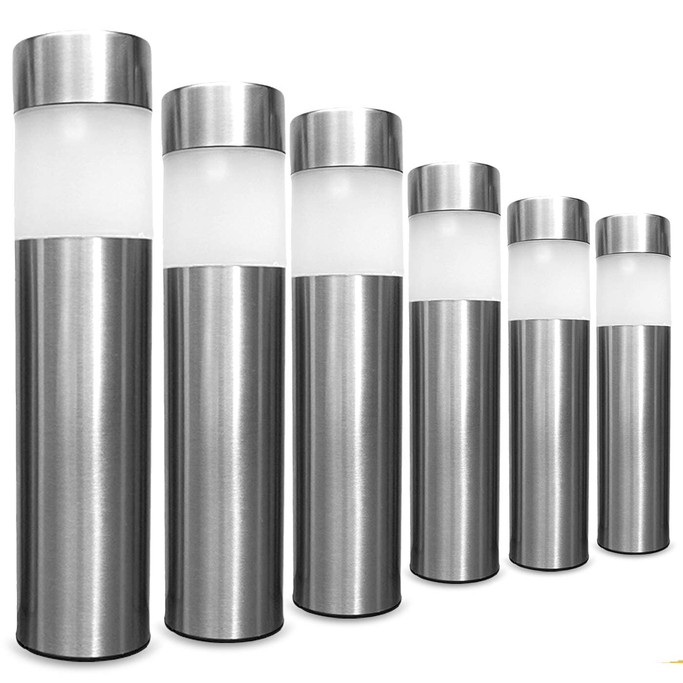 LowVoltz Solar 6 Pack Stainless Steel Solar LED Path Lights. Outdoor Solar Pathway Lights Garden, Yard Walkway. Modern Design, Solar Path Landscape Lighting, Longest Charge (Stainless Steel Round)