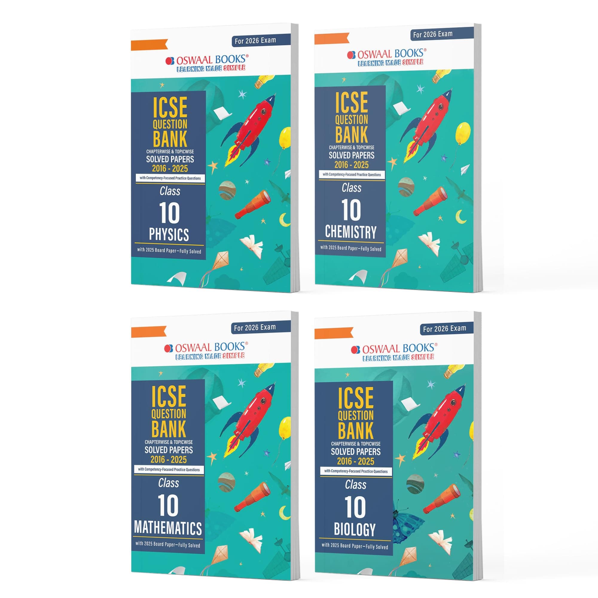 Oswaal ICSE Question Bank Chapter-wise Topic-wise Class 10 (Set of 4 Books) Physics, Chemistry, Maths and Biology For 2026 Board Exams