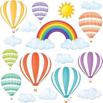 DECOWALL DWT-1801 Rainbow and Hot Air Balloons Kids Wall Stickers Wall Decals Peel and Stick Removable Wall Stickers for Kids Nursery Bedroom Living Room décor