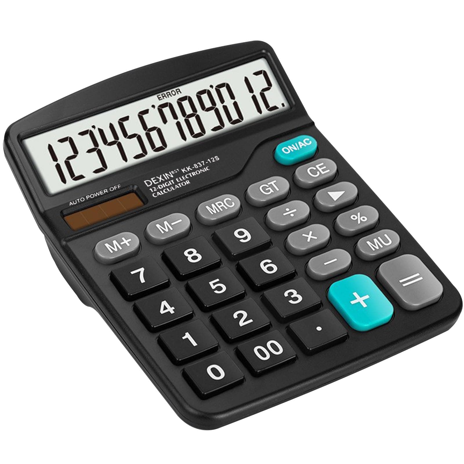 12-Digit Desktop Calculator with Dual Power Source Solar Calculator with Large Display, Standard Functional Electronic Calculator for Office Home (Black)