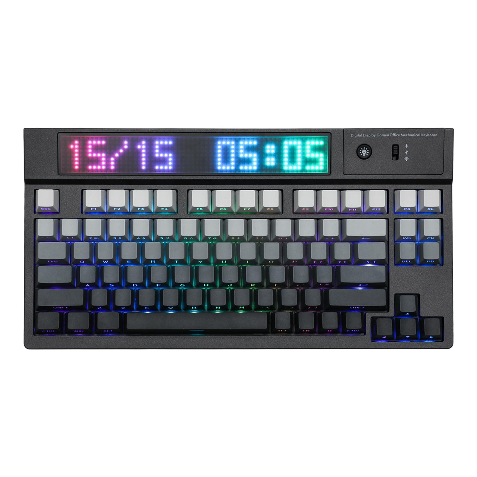 EPOMAKER DynaTab 75X Wireless Gaming Keyboard with Custom Dot-Matrix RGB LED Screen, Hot Swap Gasket-Mounted Mechanical Keyboard, Bluetooth/2.4G/USB-C Custom Keyboard (Black, Sea Salt Silent Switch)