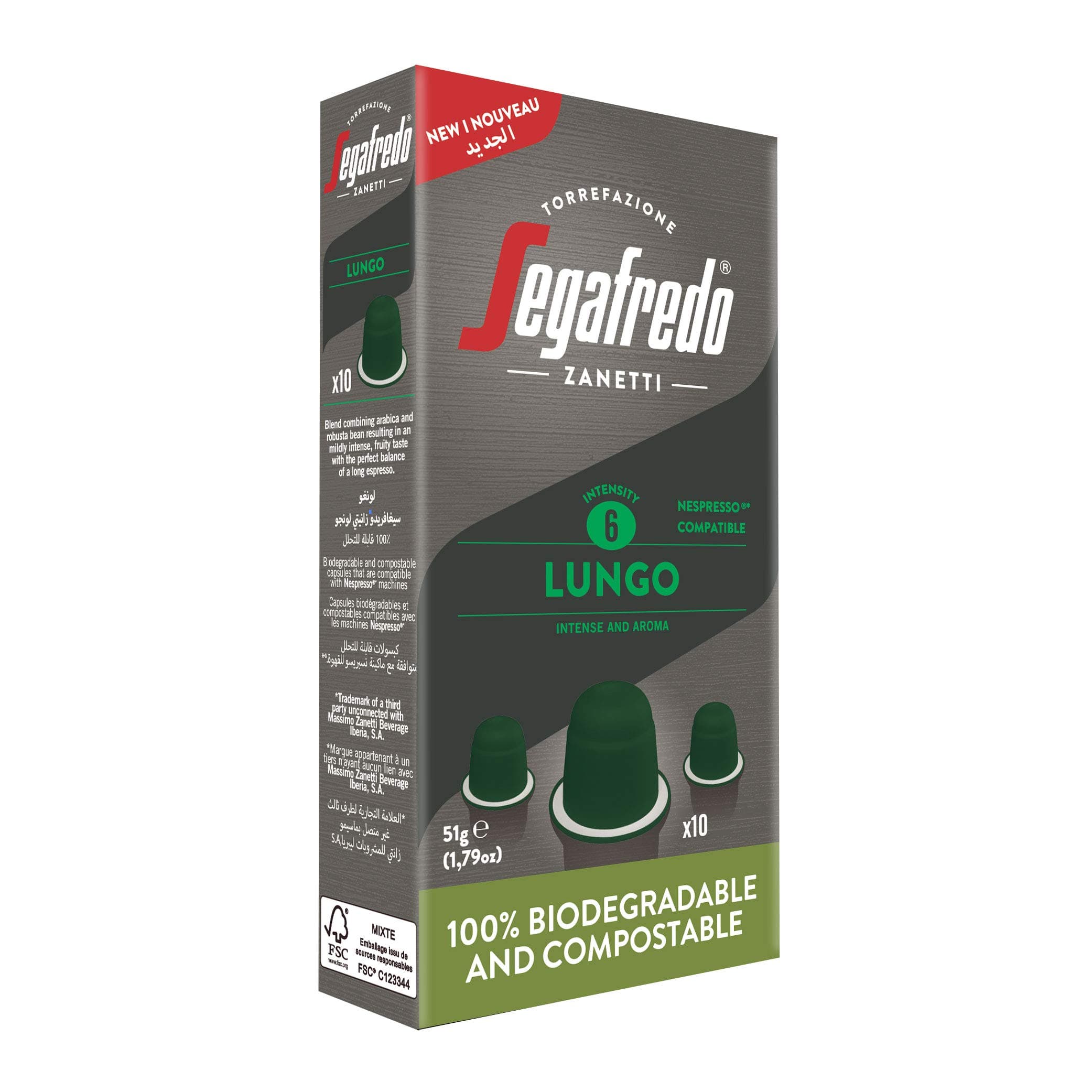 SegafredoNespresso Compatible & Compostable Capsules, Lungo