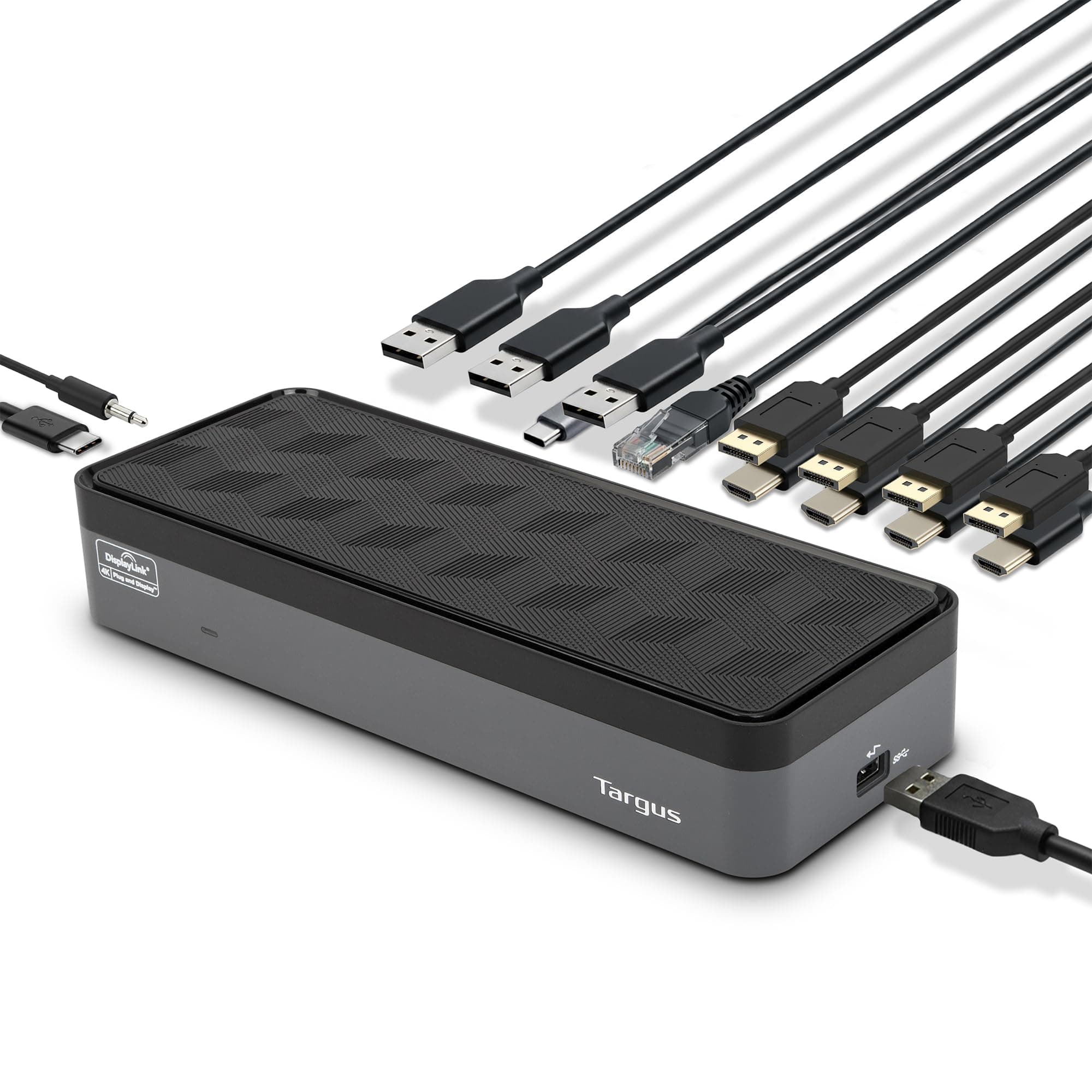 USB C Universal Docking Station with Quad 4K(QV4K), Single 5K/Quad 4K UHD Display, USB C Laptop Docking Station with 4 DisplayPort or 4 HDMI Ports/100W Power Delivery