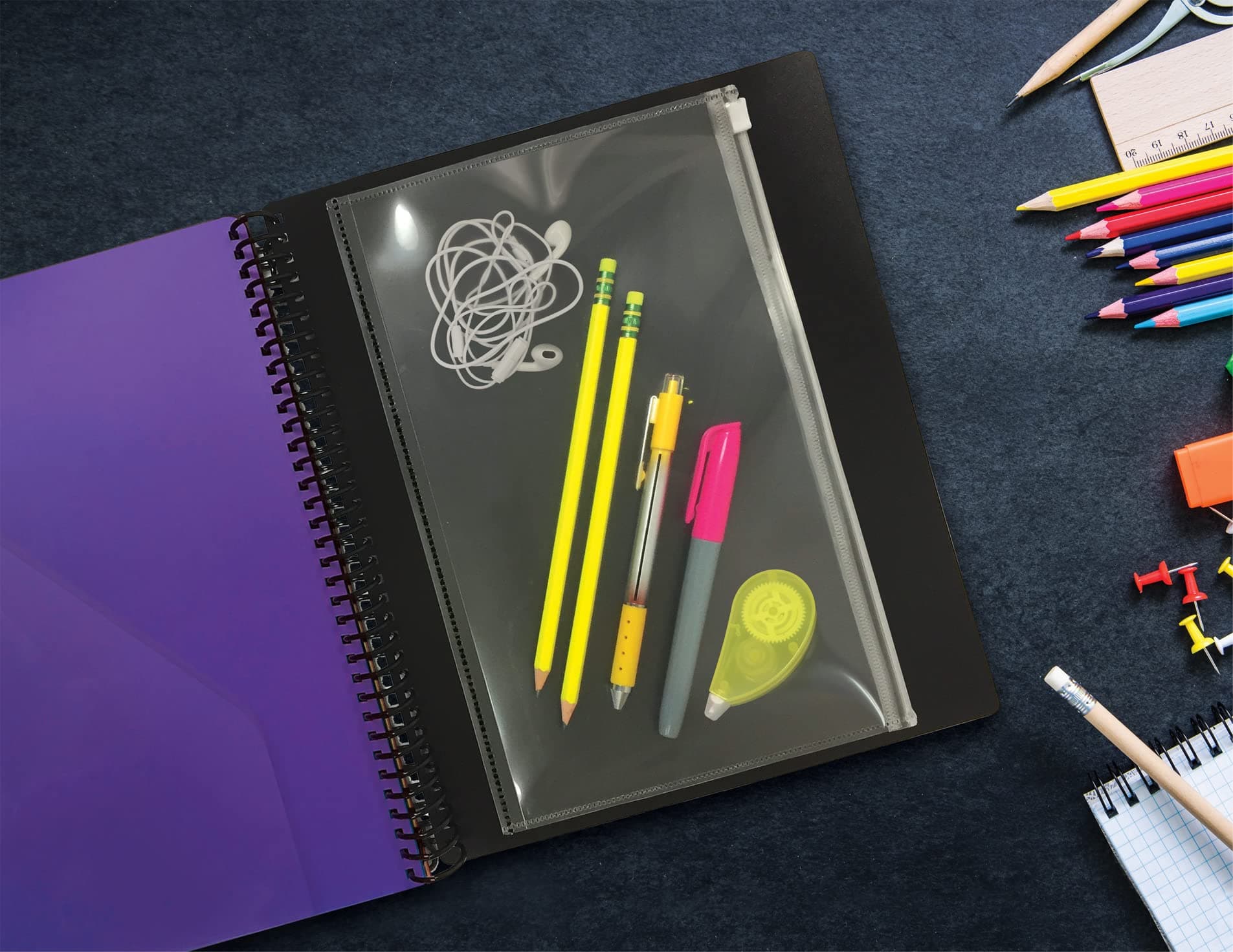 Better Office Products 24 Pocket Poly Spiral Project Organizer (2pack), Heavy Duty, with Utility Pouch, 1/3 Cut Tabs, 12 Tab Color Dividers, Clear View Front Cover, Size, Project Folder,