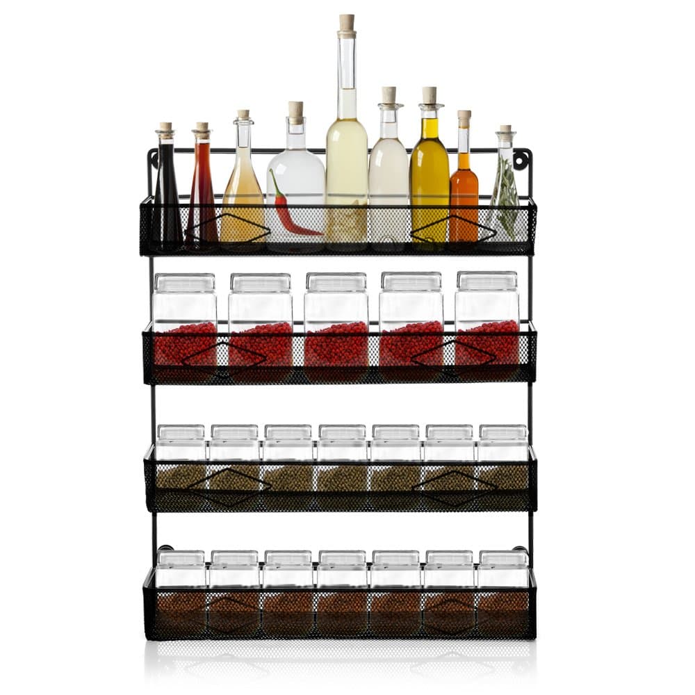 4 Tier Spice Rack - Large Wall Mounted Spice Racks Organizer with Free Screws for Home Kitchen