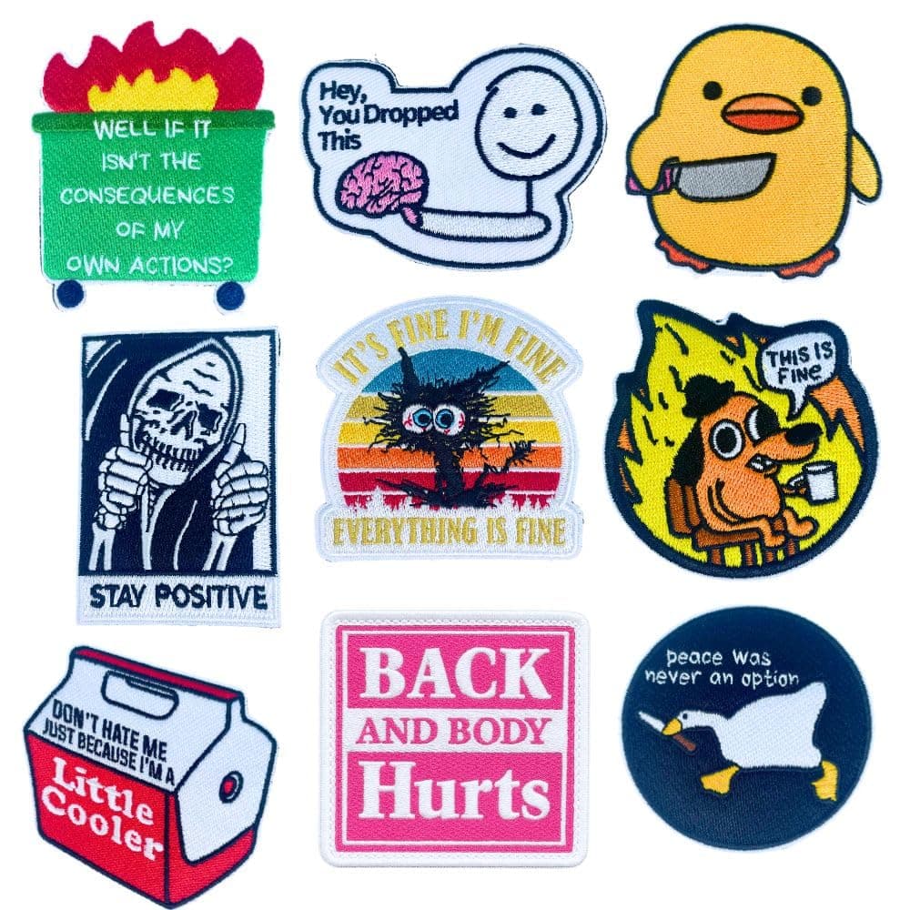 YJ PREMIUMS 9PC Funny Patches, Hook and Loop Tactical Morale Patch for Backpack Vest | Cool Cute Small Embroidered Patche pacthes This is Fine Dog | Military Army Outdoor Backpacks