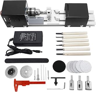 RELMON Mini CNC Lathe Machine Tool, Mini Lathe Beads Polisher Machine Kit, DIY Wood Lathe Milling Machine Grinding Polishing Beads Drill Rotary Tool Set, Grey