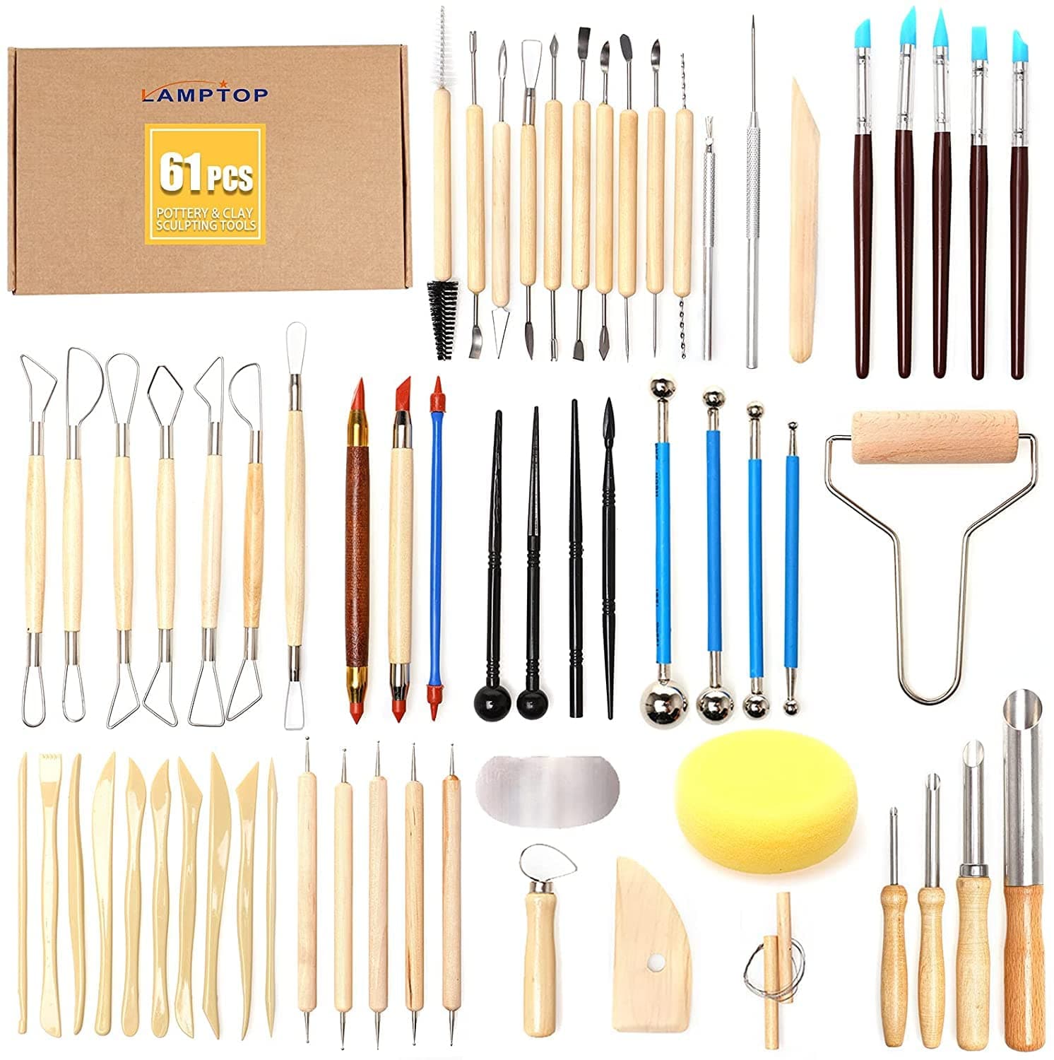 LAMPTOP 61Pcs Pottery Ceramic Tools & Polymer Clay Sculpting Tools Set for Pottery Modeling Clay Tools and Carving, Air Dry Clay Tools