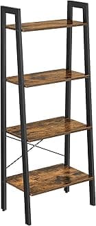 VASAGLE 4 Tier Bookcase Ladder Shelf Standing Shelf for Living Room Bedroom Kitchen Home Office Industrial Design Steel Frame Vintage Brown Black LLS44X