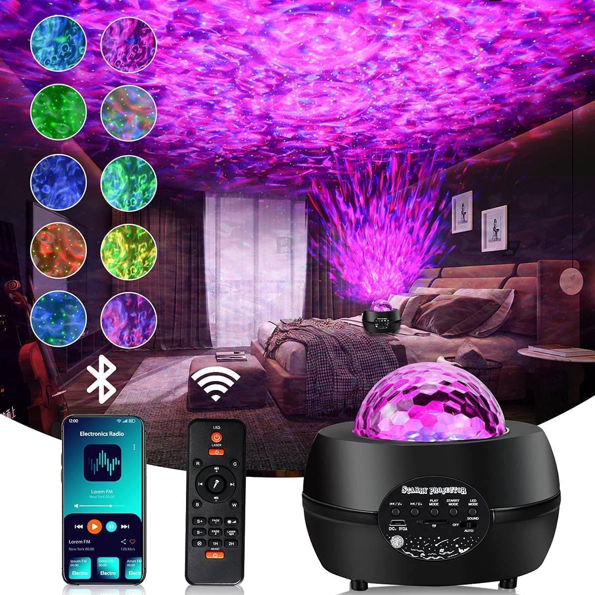 Star Projector, JESLED Galaxy Projectors 3 in 1 Night Light, with Remote Control Galaxy Light for Bedroom/Room Decor/Party/Home Decorations/Kids Night Light(Remote+Bluetooth+TF Card Play&USB Powered)