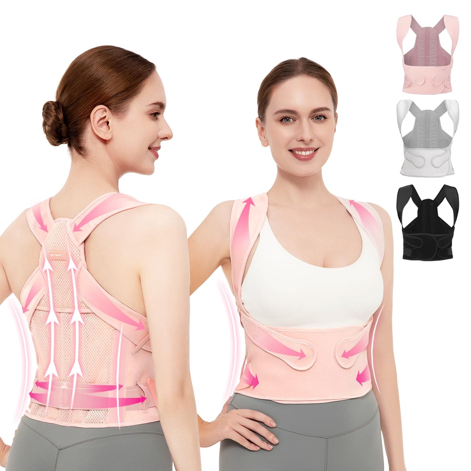 Vicorrect Posture Corrector for Women and Men: Back Support Brace Relieve Upper Back Shoulders Pain (PinkB, Small)