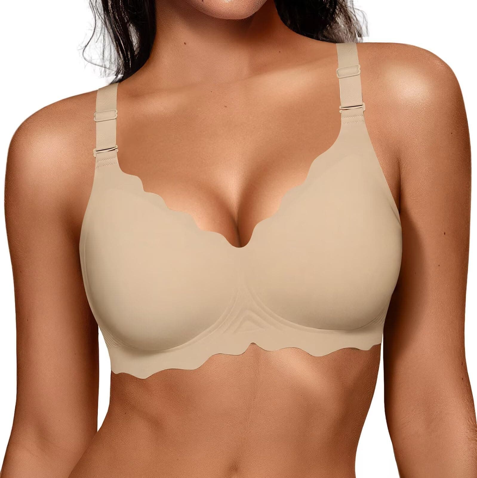 Vertvie Women's Push Up Bra without Underwire Seamless Deep V-Neck Curve Non-Wired Bra Soft Cups Seamless Bra Comfortable Soft Sports Butsier Removable Straps