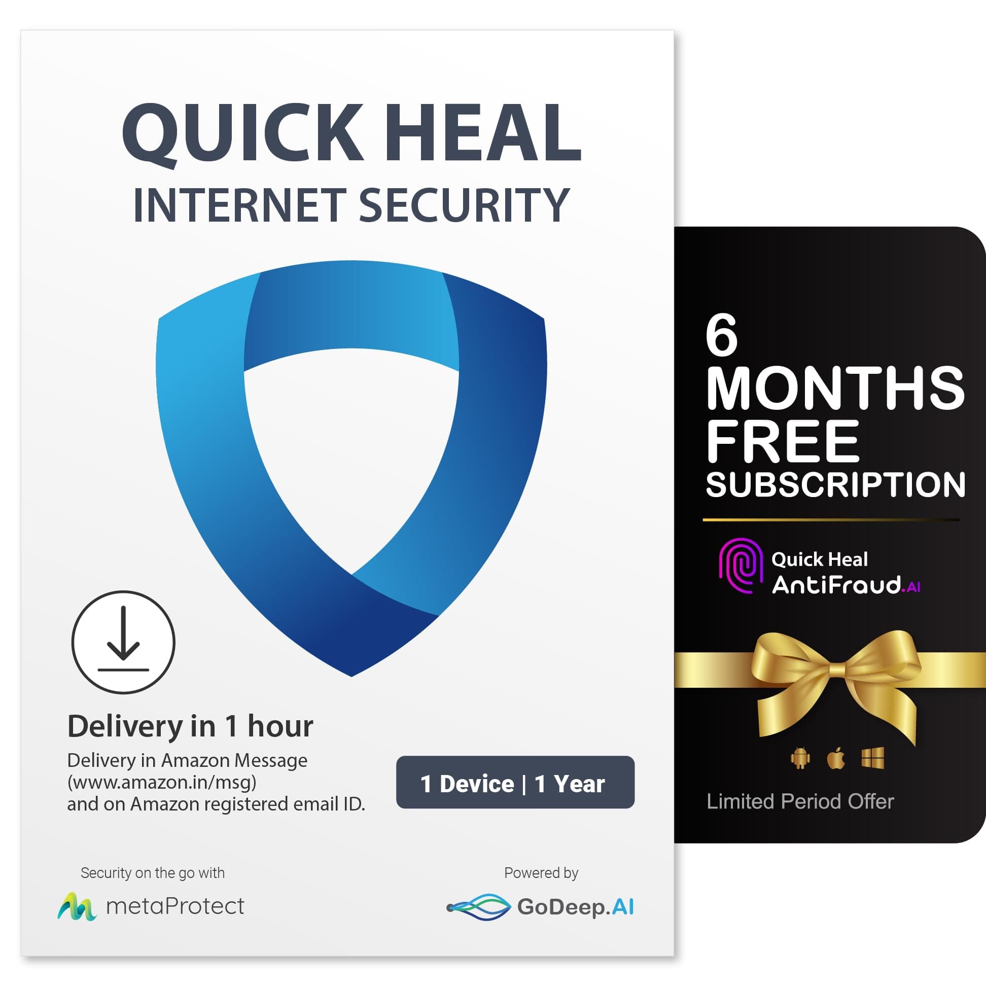 Quick Heal Internet Security | Windows PC/Laptop | 1 User, 1 Year | Banking and Online Protection | Email Delivery in 1 hr |+ 6 month AntiFraud.AI for IOS/Android