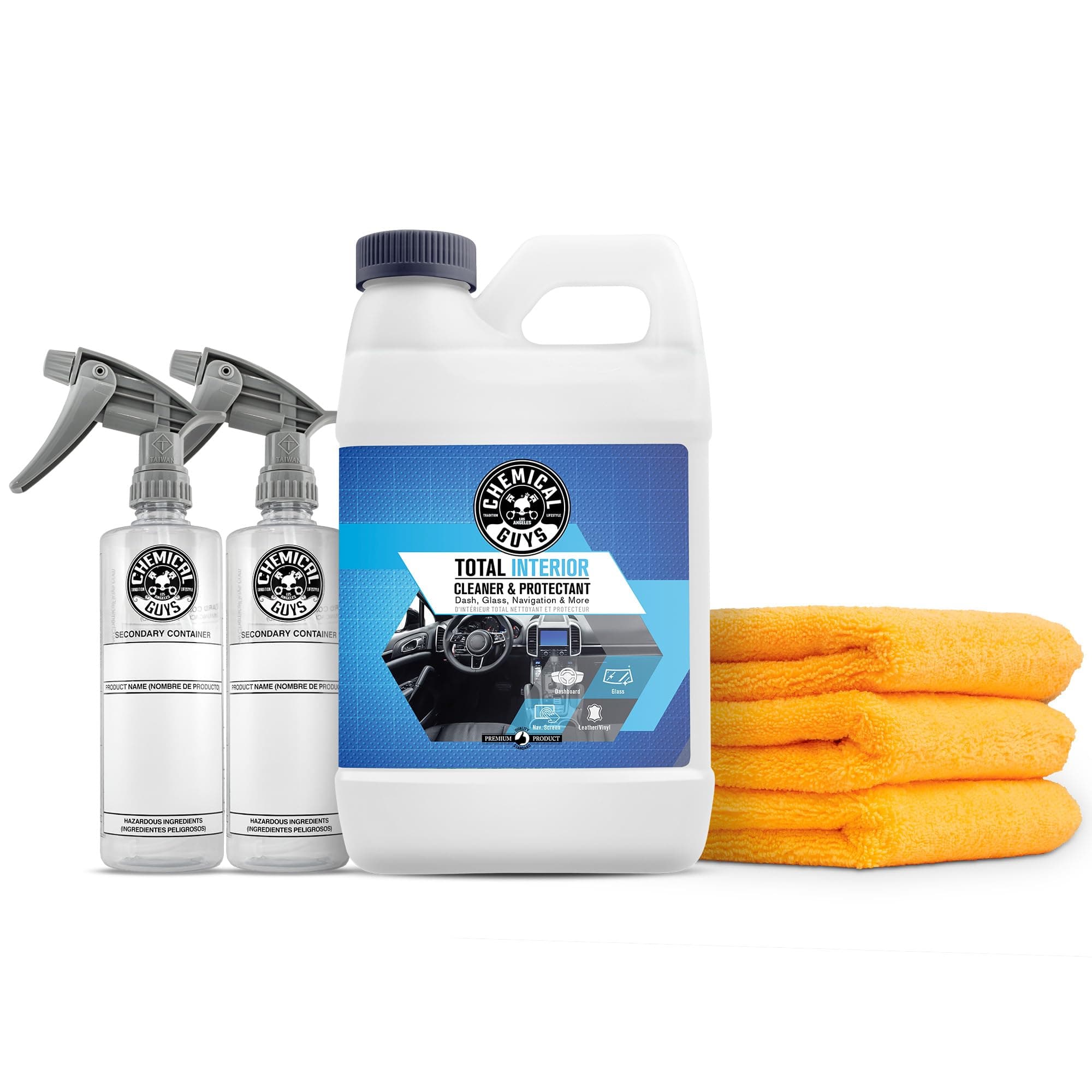 HOL414 Total Interior Cleaner and Protectant, Refill Kit With 2 Dilution Bottles & 3 Premium Microfiber Towels (Safe for Cars, Trucks, SUVs, Jeeps, Motorcycles, RVs & More) 64 fl oz