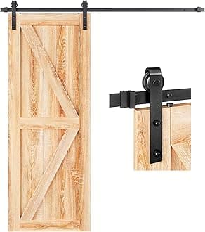 EaseLife 5.3 FT Heavy Duty Sliding Barn Door Hardware Track Kit,Basic J Pulley,Slide Smoothly Quietly,Easy Install (5.3FT Track Kit for 30"~32" Wide Single Door)