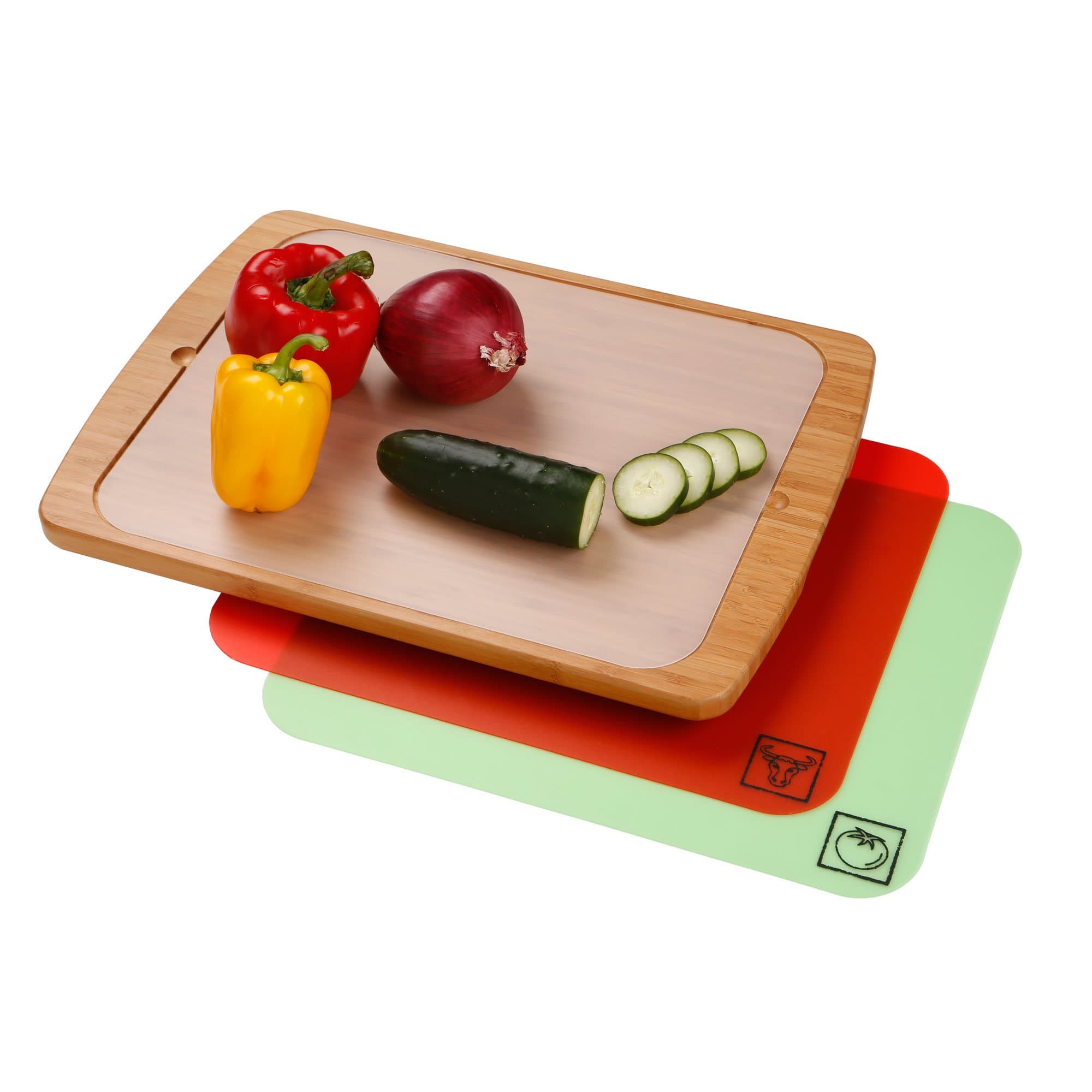 Seville Classics Bamboo Cutting Board with Removable Cutting Mats