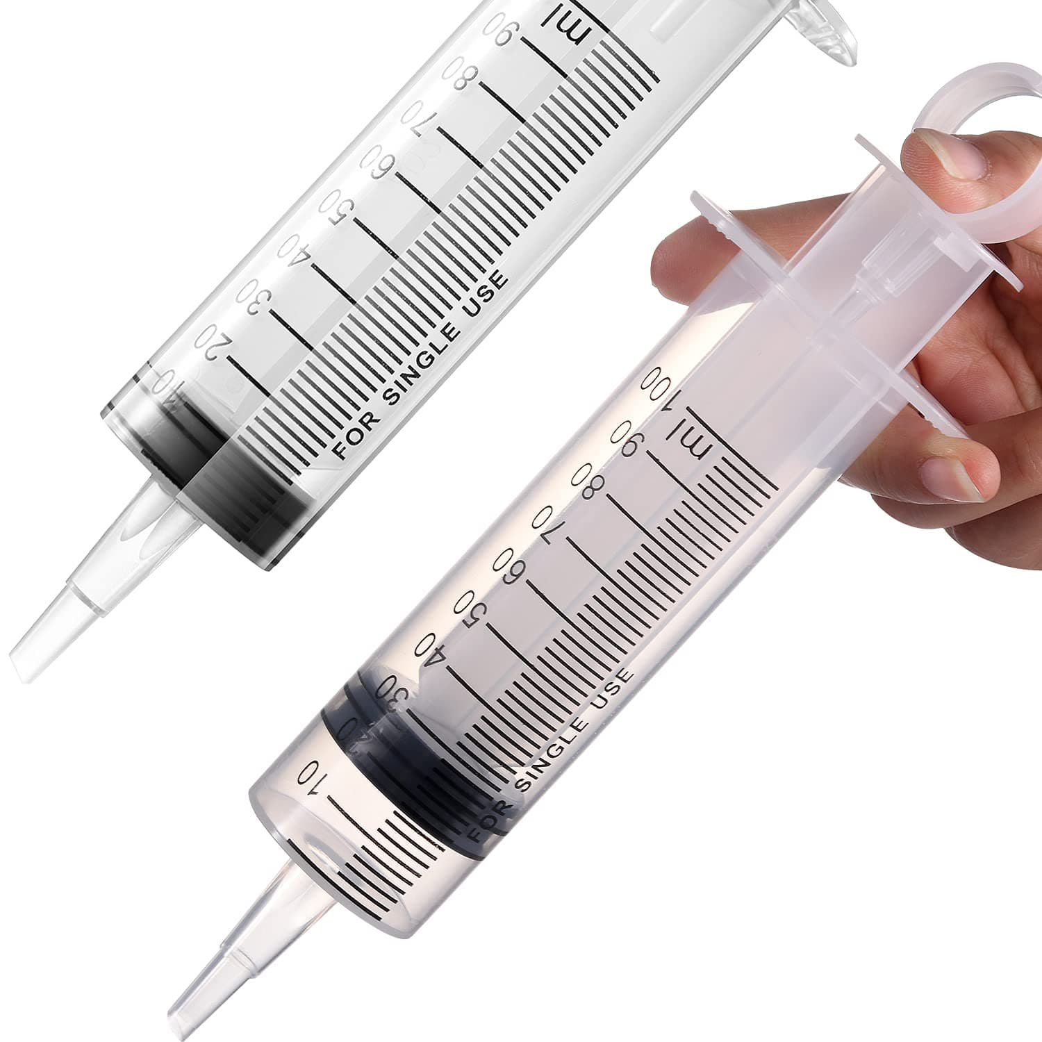 HIQUAY 2 Pack 100ml Plastic Syringe, Individually Sealed with Cap, Measurement, for Scientific Labs, Measuring Liquids, Feeding Pets, DIY Lip Gloss, Oil or Glue Applicator, Art Painting