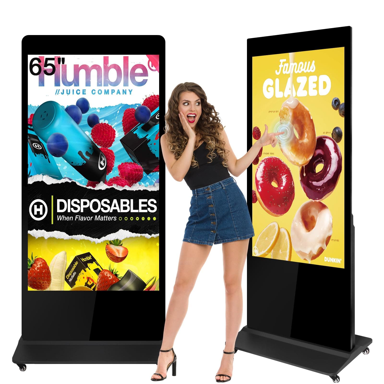 65" Digital Signage Display Kiosk Touch Screen Digital Kiosks Interactive Floor Standing 4K IPS LCD Screen Commercial Totem with Android 11 System Interactive Advertising Media Player
