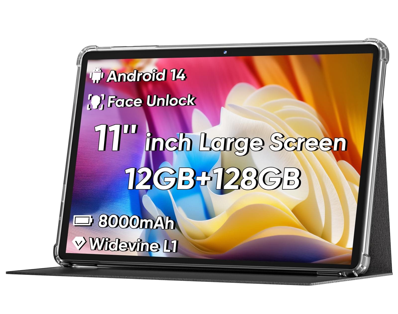 2026 Android 16 Tablet 11inch, Face Unlock, 18W Fast Charging, 32GB+128GB+1TB Expand, Octa-core CPU, 8000mAh Large Battery, WiFi6, Touchscreen Display, Widevine L1 Tableta, Black