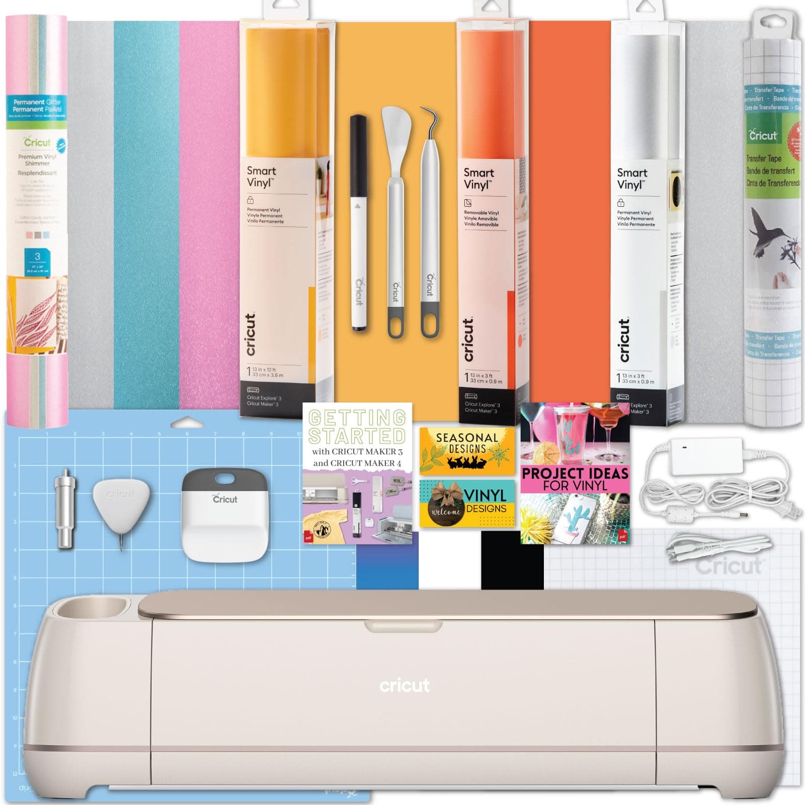 Cricut Maker 4 Cutting Machine with Smart Vinyl Rolls Bundle - Electronic Craft Die-Cutting Machine with Variety Vinyl, Transfer Tape and Weeding Tools, Beginner Kit, Bluetooth Connectivity