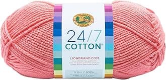 Lion Brand Yarn, 24/7 Cotton Mercerized Lightweight Yarn for Knitting, Crochet, and Crafts, Pink, 1 Pack, 185 Yards of Natural Fiber for Breathable Tops, Durable Bags, and Easy-Care Dish Cloths