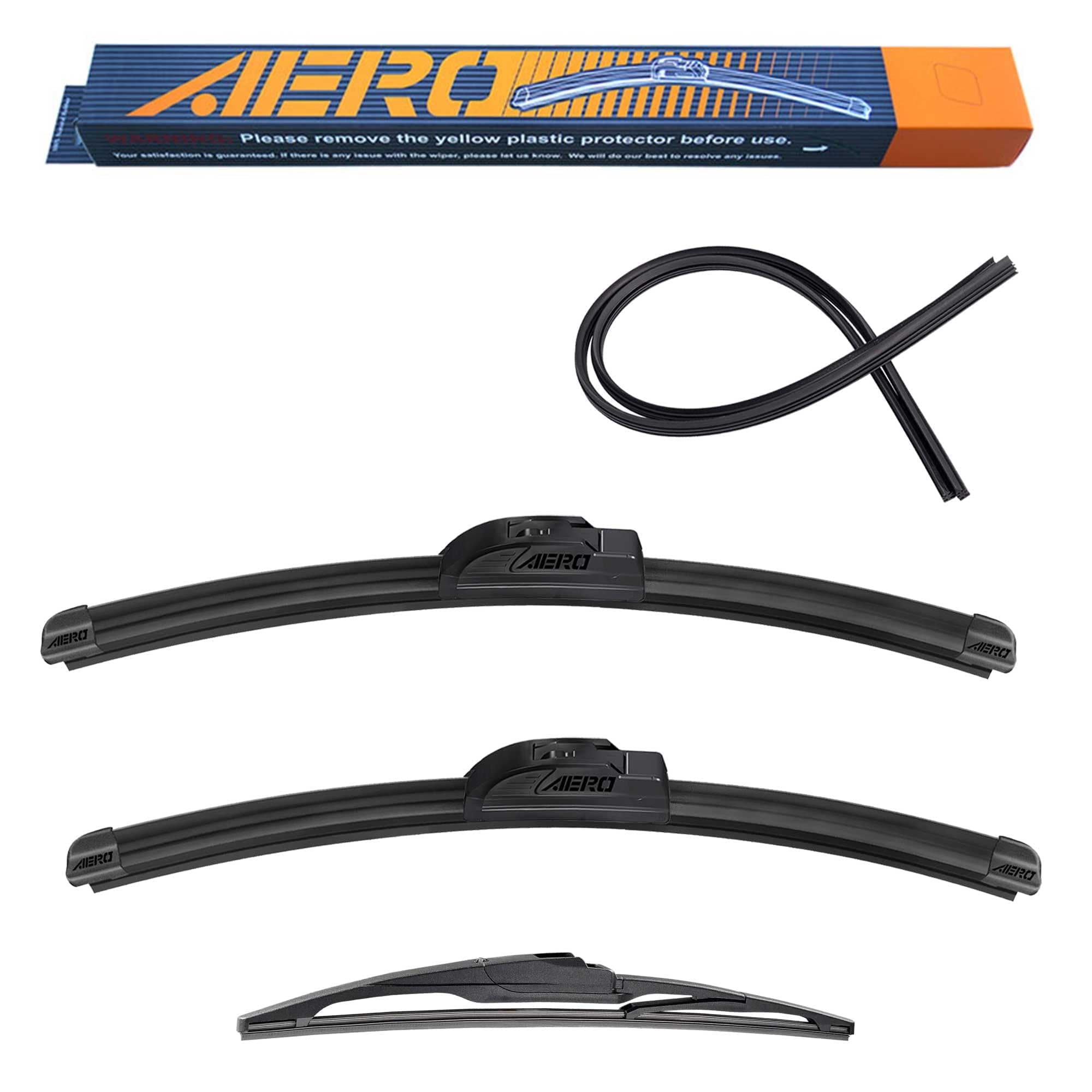 Wipers 26"+16" Front + 12" Rear, Premium Windshield Wiper Blades with Extra Squeegee Refills + 1-Year Warranty (Set of 3)