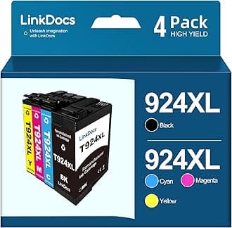 LinkDocs Remanufactured T924xl Ink Cartridge with Latest Chips Replacement for Epson T924XL Work for Epson Workforce Pro WF-C4810 Color MFP WF-C4310(Black Cyan Magenta Yellow)