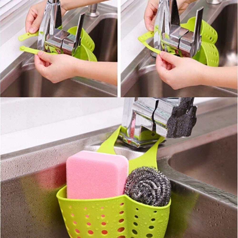 DHER Multipurpose Kitchen Sink Shelving Bag Dish Cloths Rack Suction Sponge Hanging Drain Holder Faucet Storage Rack,Coffee