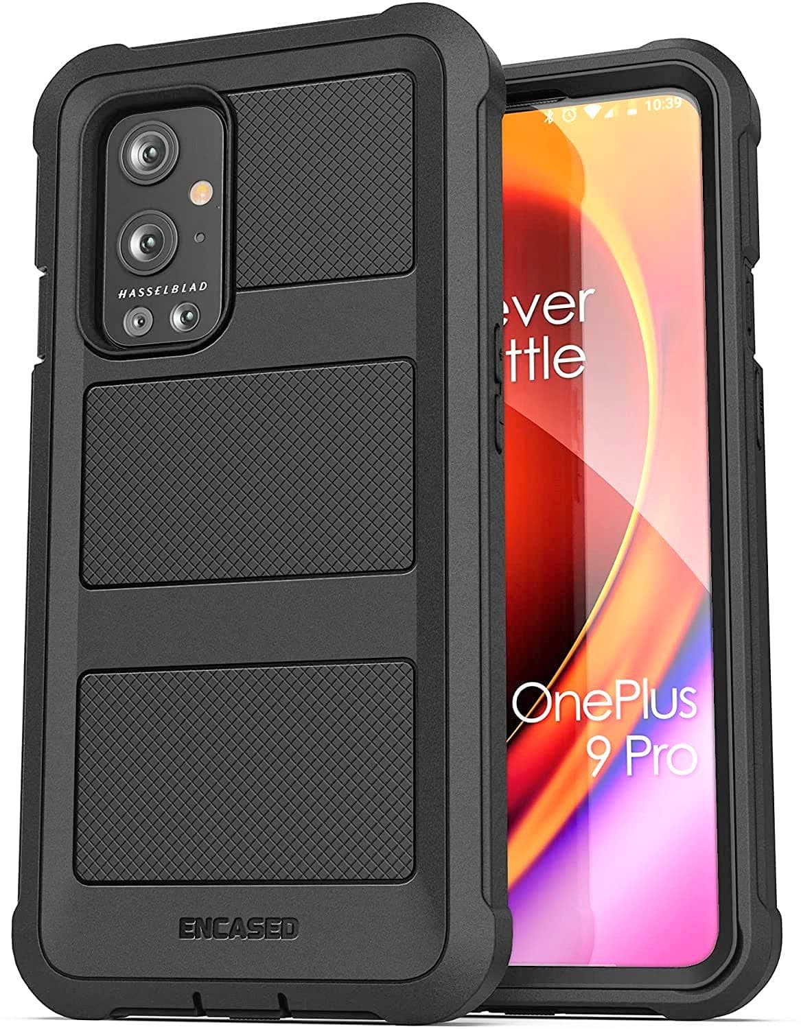 ENCASED Falcon Armor Designed for OnePlus 9 Case with Screen Protector, Protective Full Body Cover with Built-in Screen Guard (Black) (OnePlus 9 PRO)