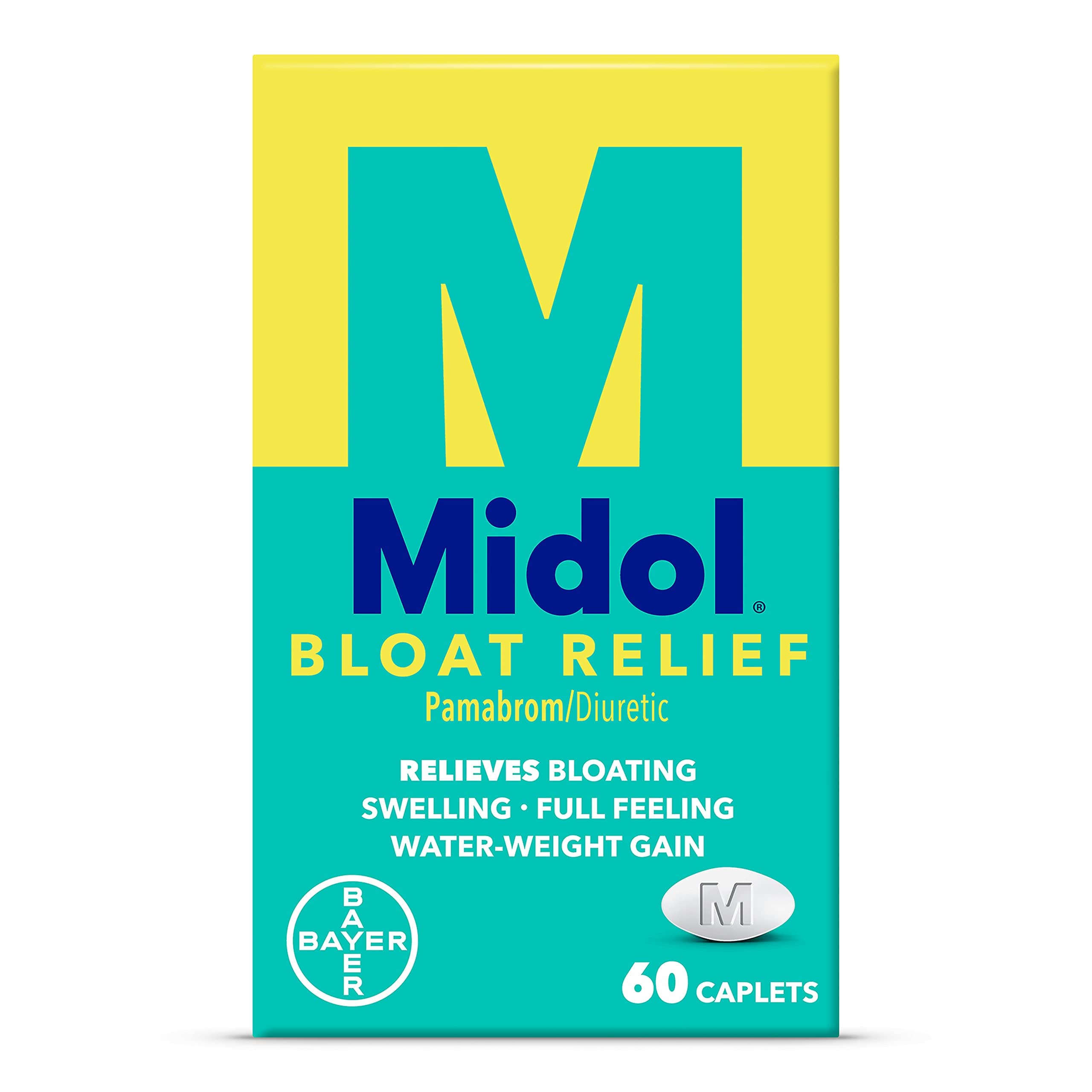 Bloat Relief Caplets with Pamabrom, Relieve Bloating Symptoms Before and During Your Period, Provides Up to 6 Hours of Relief for Women, 60 Count