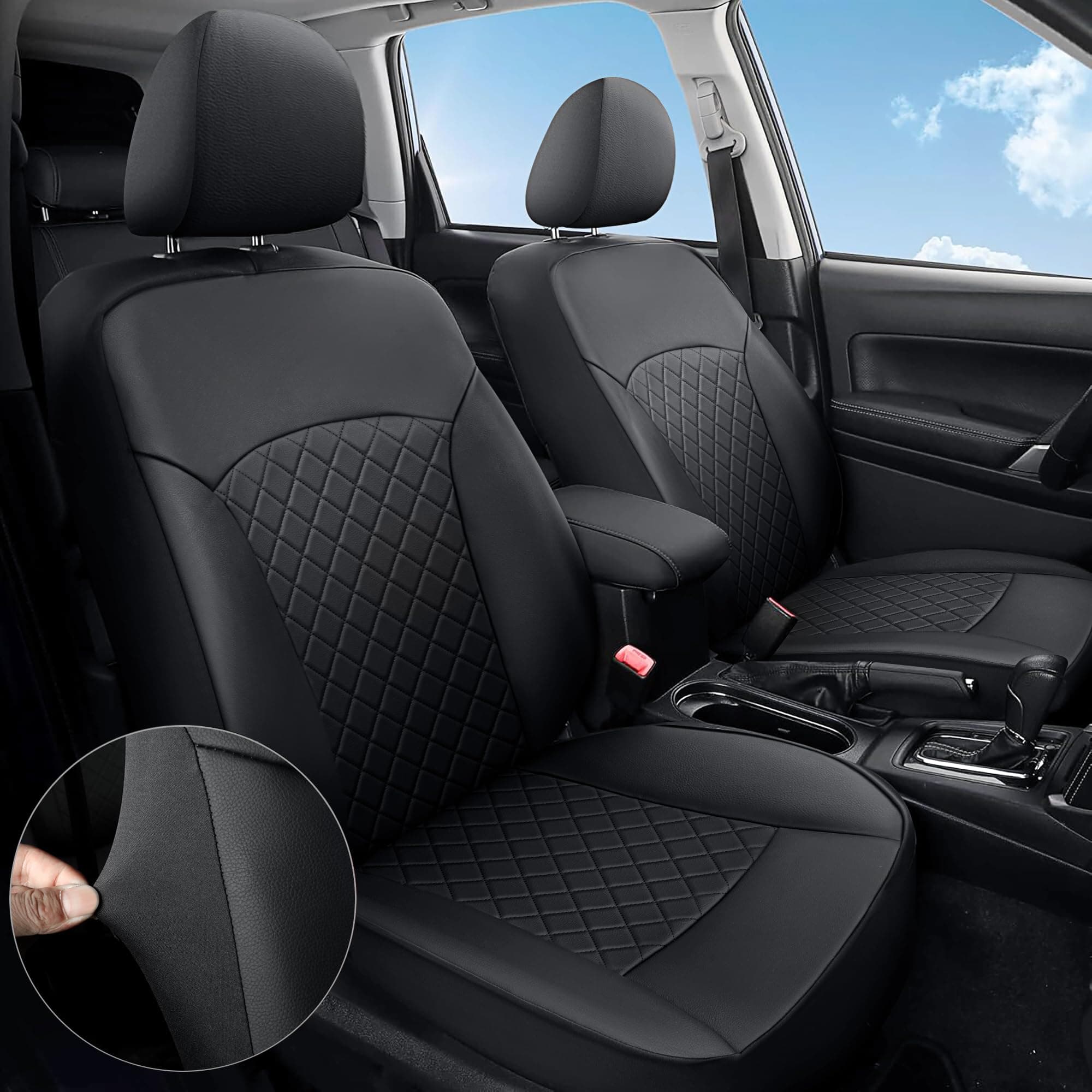 GIANT PANDA Custom Fit 2 Pack Front Car Seat Covers Fit for Subaru Forester 2014 2015 2016 2017 2018, Luxury Seat Covers for car, Faux Leather - (Black)