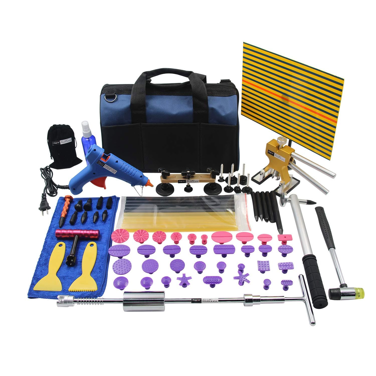 Anyyion 71pcs paintless dent Repair Kits, Auto Dent Puller Kit Car Body Dent Repair Tools Car Body Repair Kit Automotive Door Ding Dent Silde Hammer Glue Puller Repair Starter Set Kits