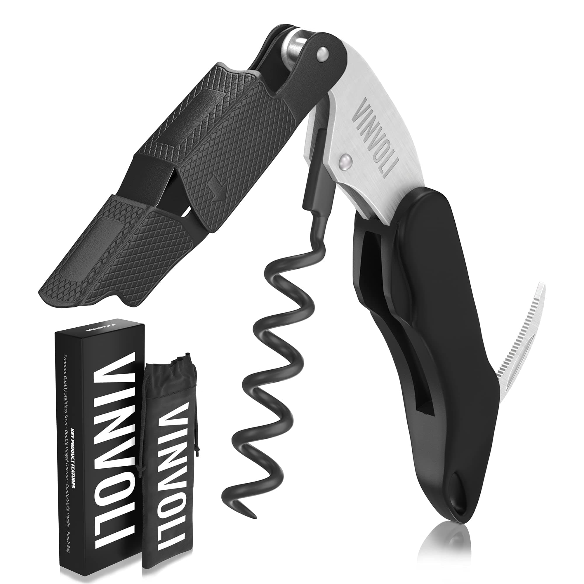 Vinvoli Professional Waiters Corkscrew - Multi-Functional 3-in-1 Cork Screw Bottle Opener - Wine Key With Wine Foil Cutter