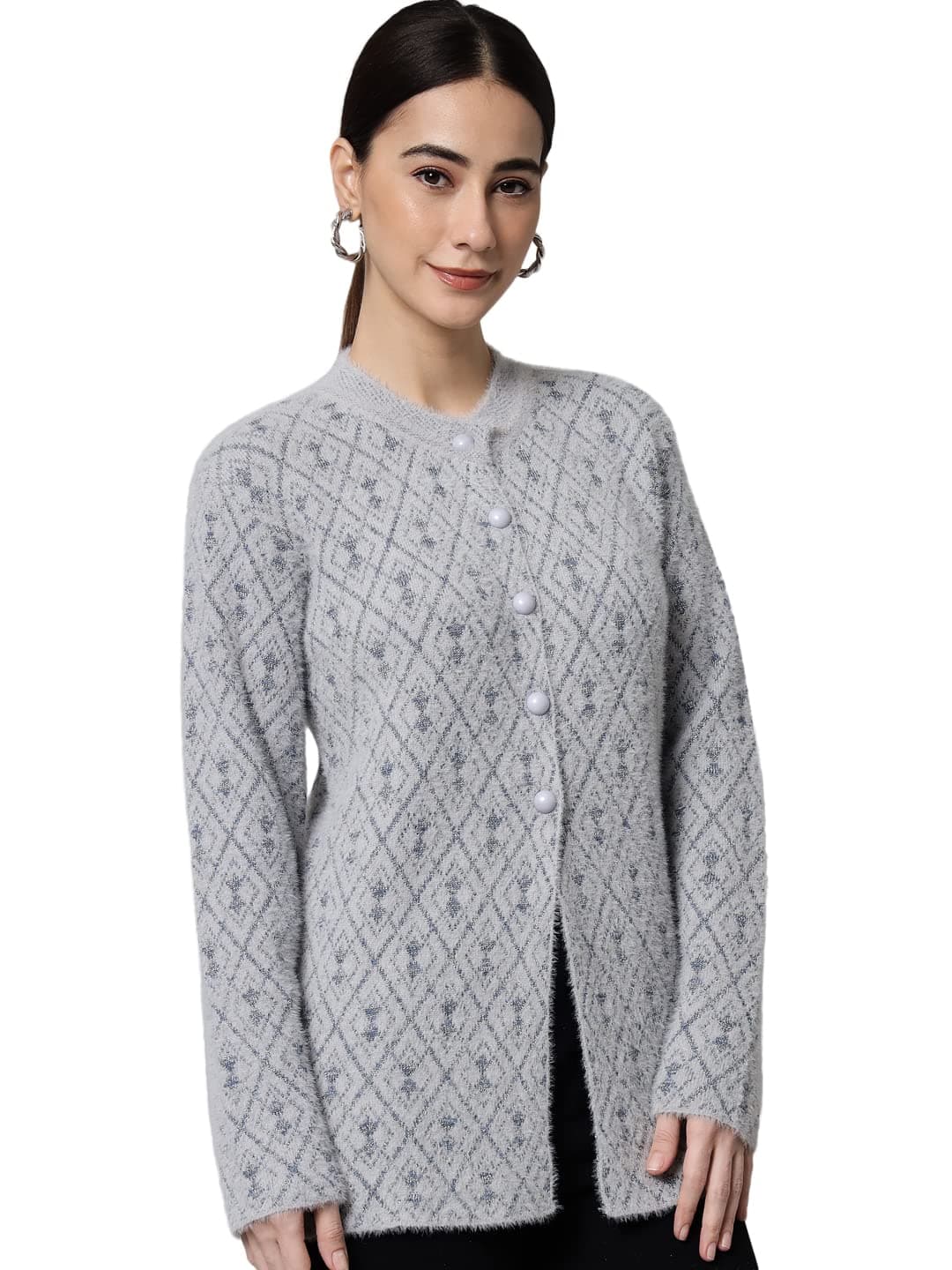 eWools Women's Wool Round Neck Cardigan