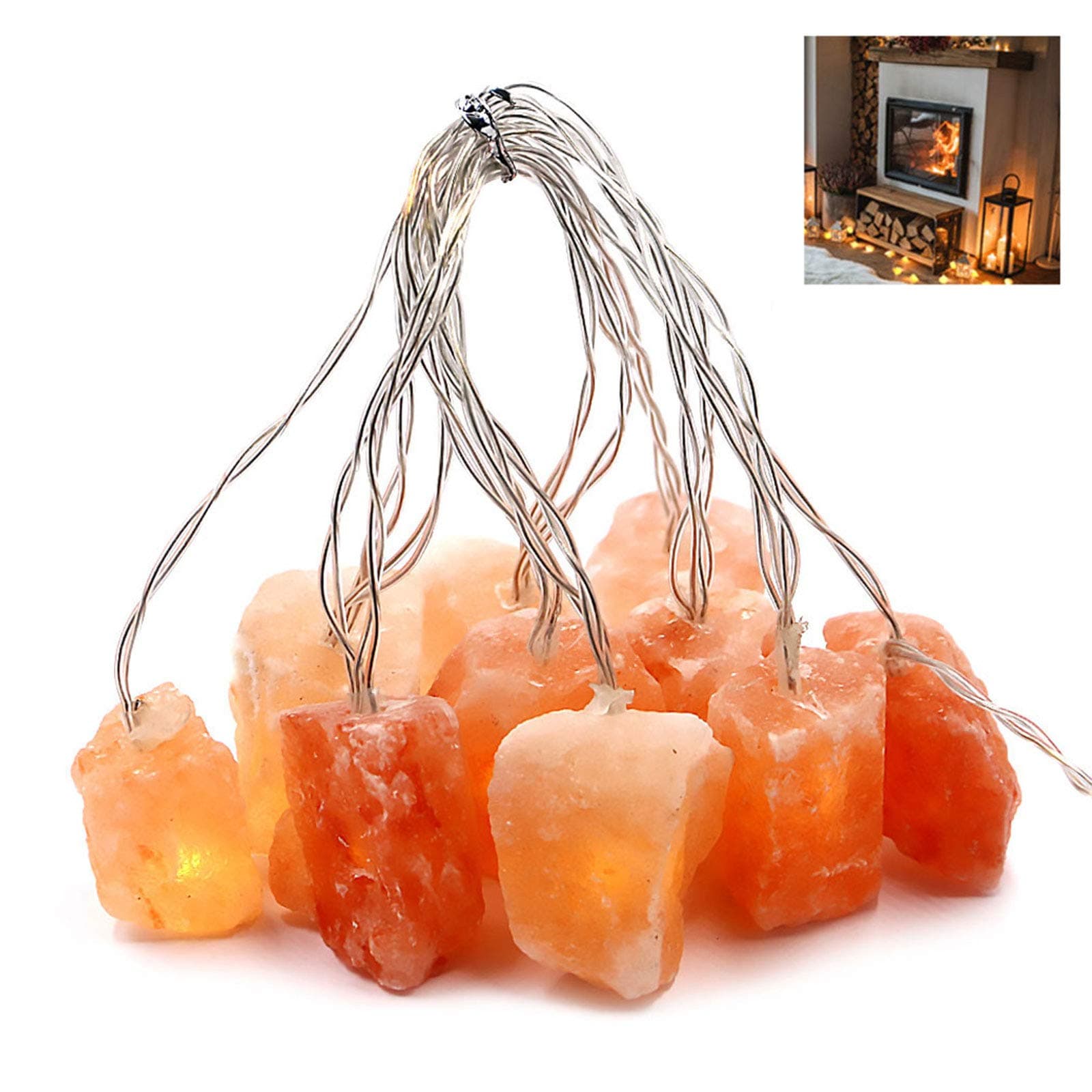 Himalayan Salt String Light with Rock,USB Fairy Lights Night Pink Salt Lamp ,Natural Hand Carved Himalayan Small String Lamp for Office,Baby,Child,LED Nightlight for Bedroom,Bedside,Desk,Computer
