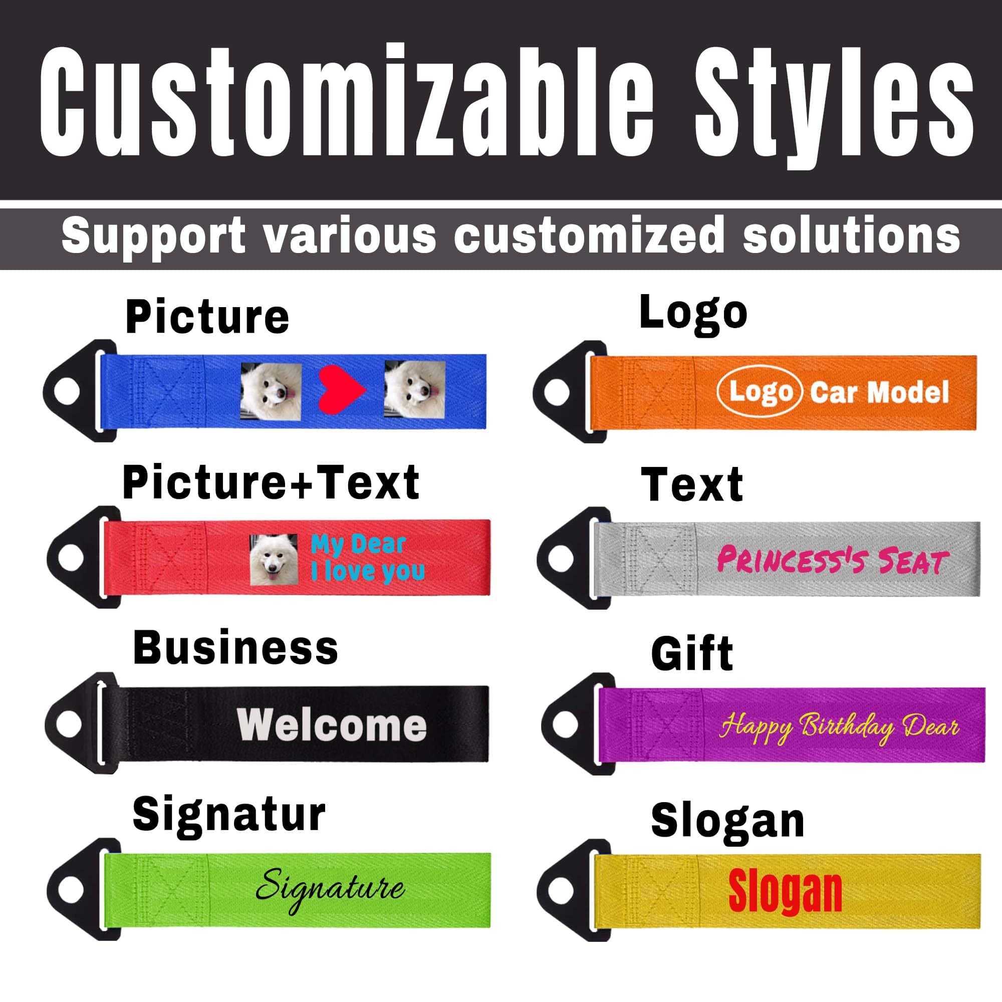 Personalize Tow Strap, Custom Car Decorative Trailer Tow Strap, Car Modification Sports Trailer Belt, Rope Hook Fit for Decorative