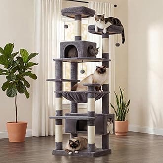 - Large Cat Tree, 72 Inches Cat Tower for Large Cats, Cat Condo with Sisal-Covered Scratching Posts and Pads, 2 Padded Perch, Dual Condo and Basket for Indoor Cats-Dark Gray