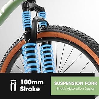 Mountain Bike 24 Inch Wheel, 21-Speed Disc Brakes Thumb Shifter, Carbon Steel Frame Mens Womens Trail Commuter City Snow Beach Mountain Bikes Bicycles