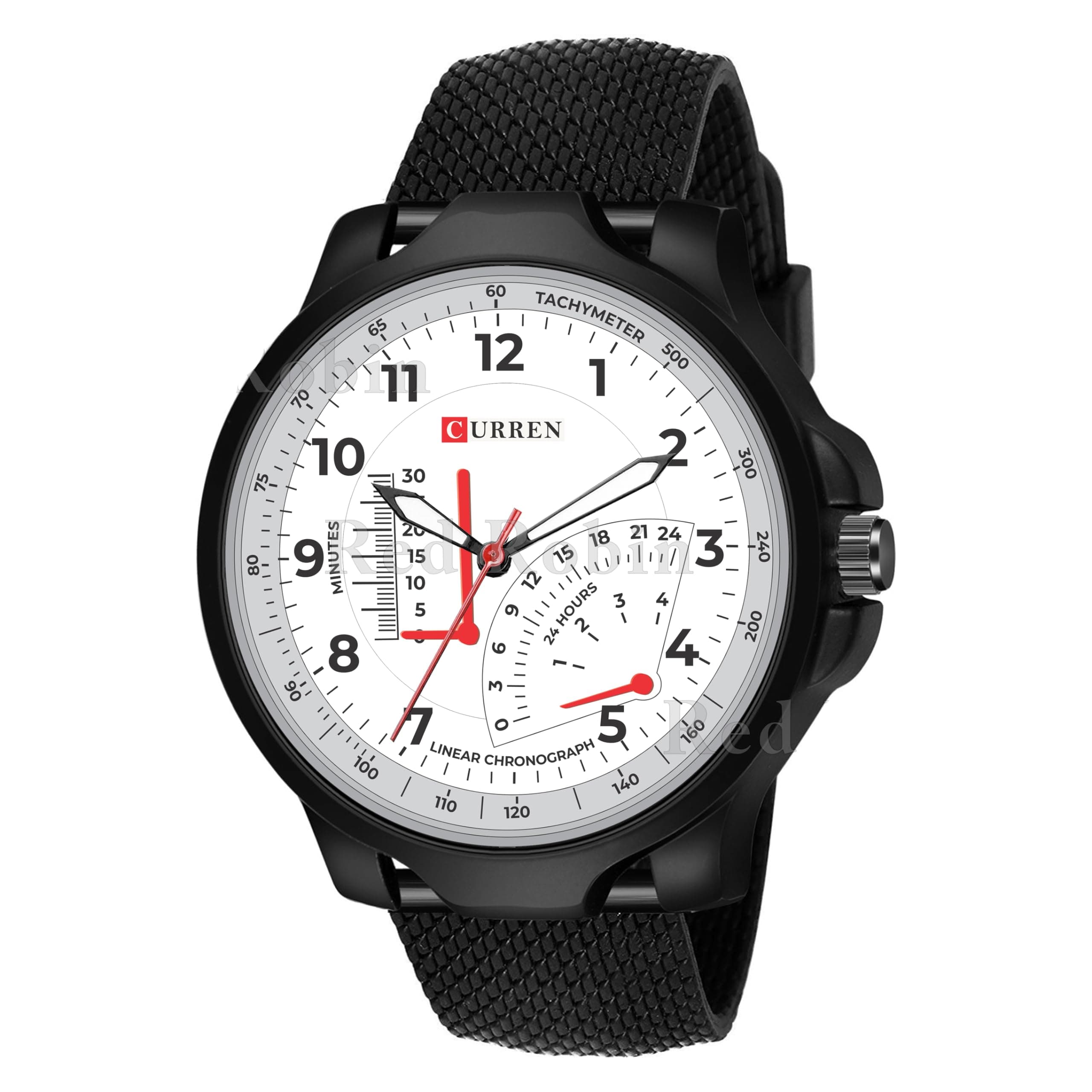 Sky MartAnalog Curren Design White Dial Stylish Black Silicone Strap Wrist Watch for Men and Boys, Pack of 1 - CURREN-W-3K-BLK-SFR