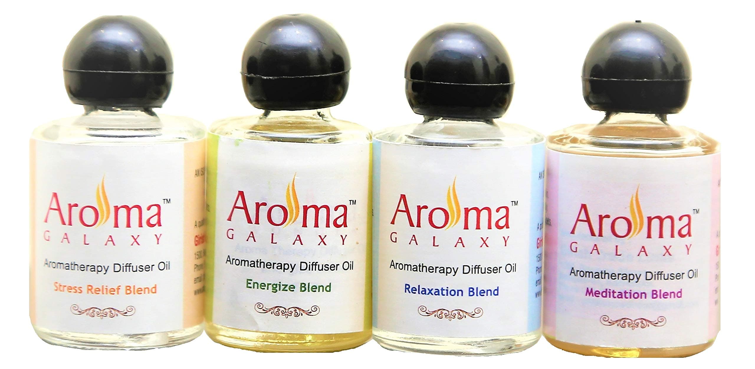 Aroma Galaxy Blend of Pure Natural Essential Aromatherapy Diffuser Oils (Pack of 4) - Blends offered - Energize, Relaxation, Stress Relief & Meditation
