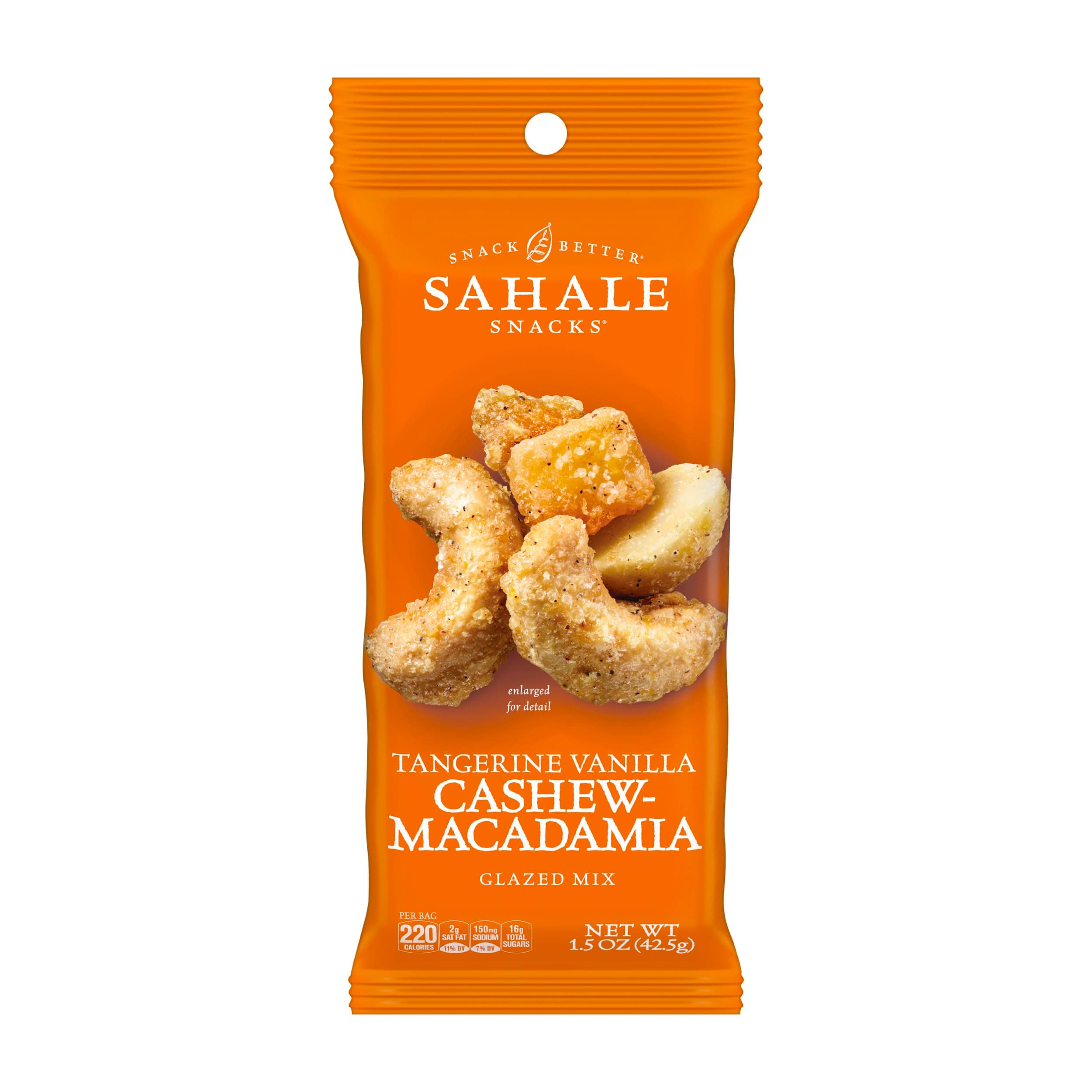 Sahale Snacks Tangerine Vanilla Cashew-Macadamia Glazed Mix,1.5 oz Grab & Go Bags(18 Packs)Dry-Roasted Deluxe Mixed Nuts with Mangoes & Madagascar Vanilla-Non-GMO,Kosher,& Certified Gluten Free Snacks