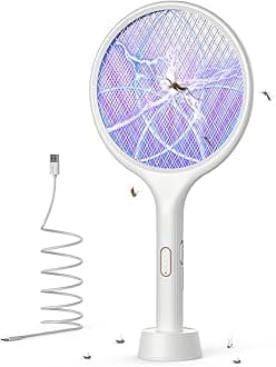 Electric Fly Swatter 4000V Bug Zapper Racket Dual Modes Mosquito Killer with Purple Mosquito Light Rechargeable for Indoor Home Office Backyard Patio Camping